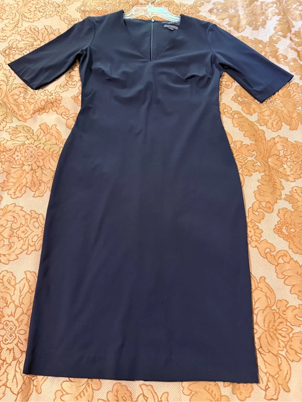 SET Black V-Neck Knee Length Sheath Dress, Fitted Stretch, Short Sleeve, Sz S - Picture 13 of 16